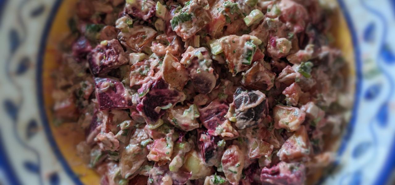 Vegan pink potato salad