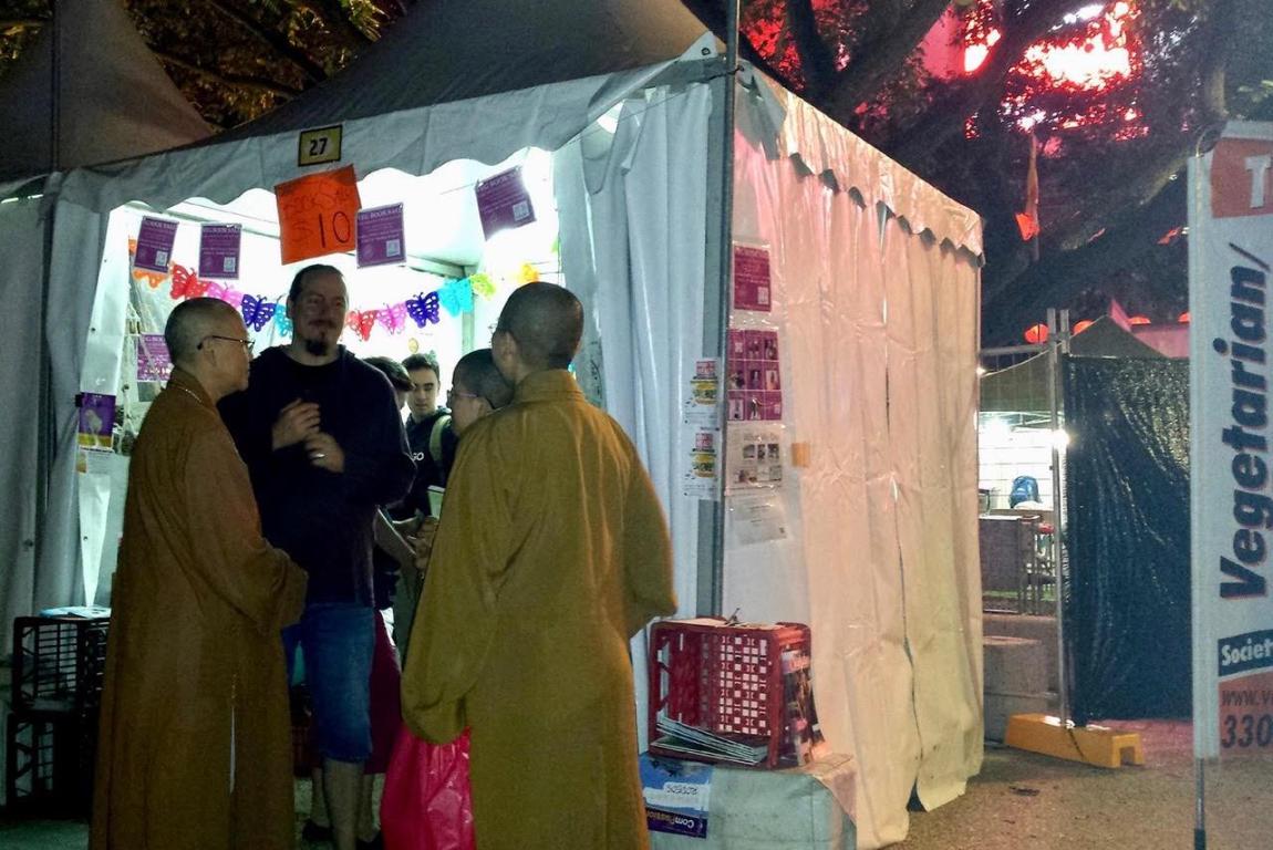 Talking to monks at the Buddha Birthday