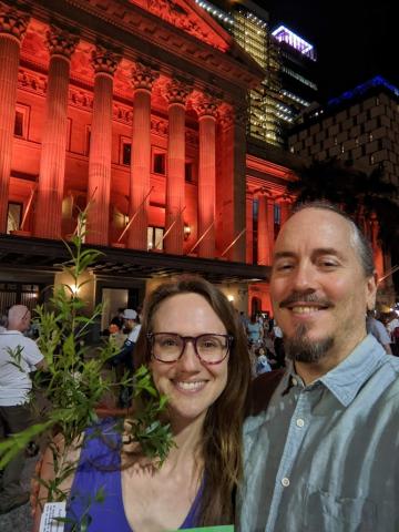 Cathy and Cameron outside Brisbane City Hall