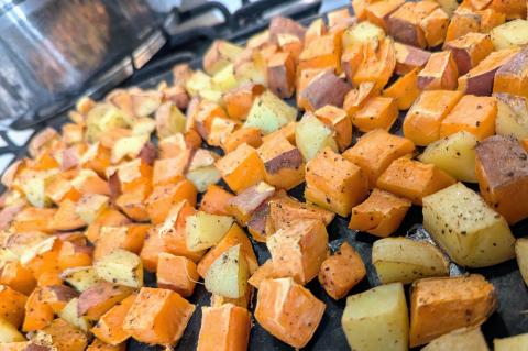 Root veggies cooked and ready to join the other ingredients in the pot!