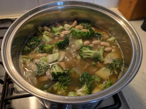 Adding the broccoli and beans