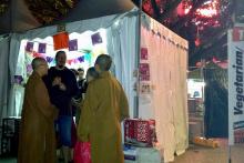 Talking to monks at the Buddha Birthday