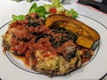 Stuffed mushrooms with pumpkin and side salad